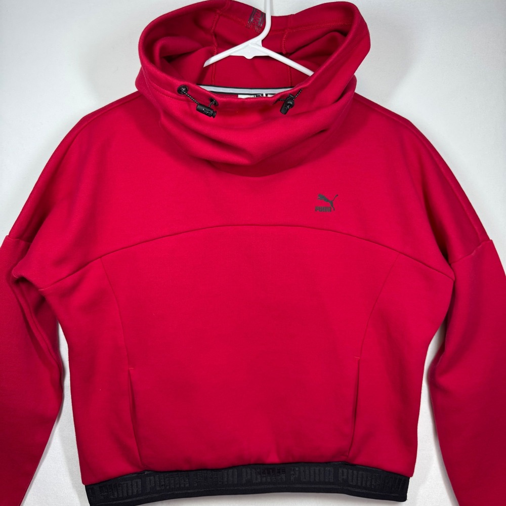 Puma Womens Red Funnel Neck Pullover Hoodie Sweatshirt‎ Sz Medium